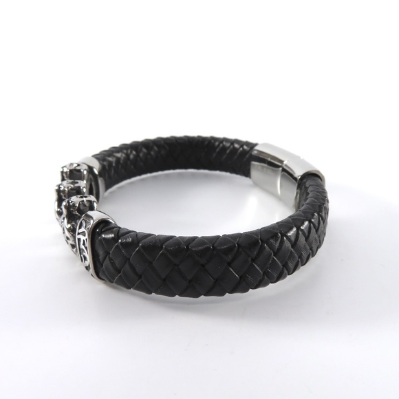 Braided Leather Bracelet, Cheetah Heads, Unisex - Picture 4 of 9